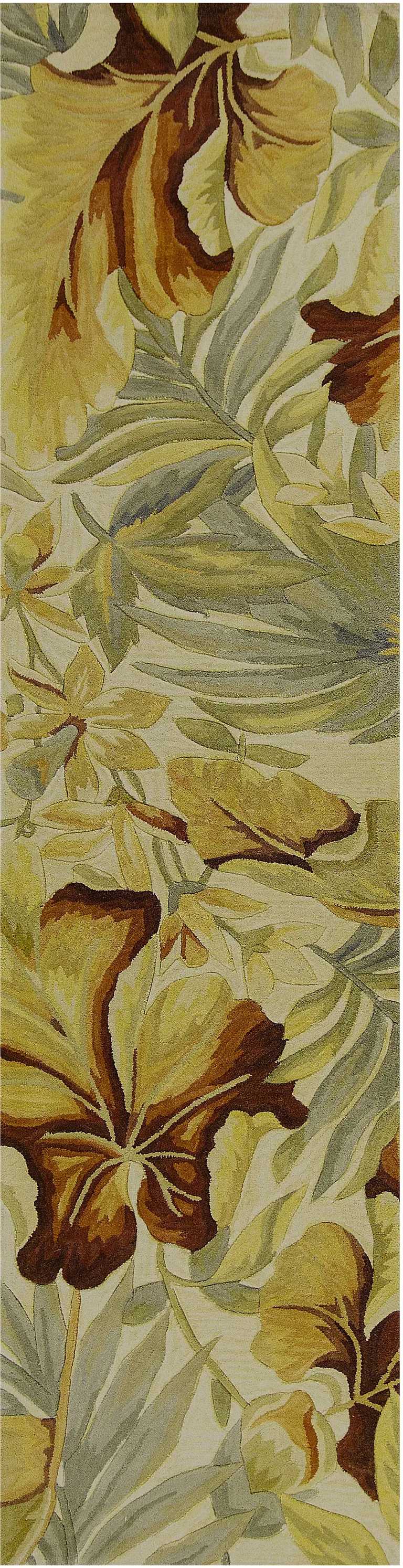 Ivory Tropical Leaves Wool Indoor Runner Rug Photo 5