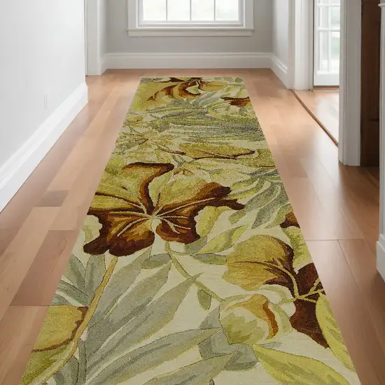 2' X 10' Ivory Tropical Leaves Wool Indoor Runner Rug Photo 1