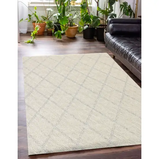 Ivory Wool Abstract Geometric Hand Tufted Non Skid Area Rug Photo 9