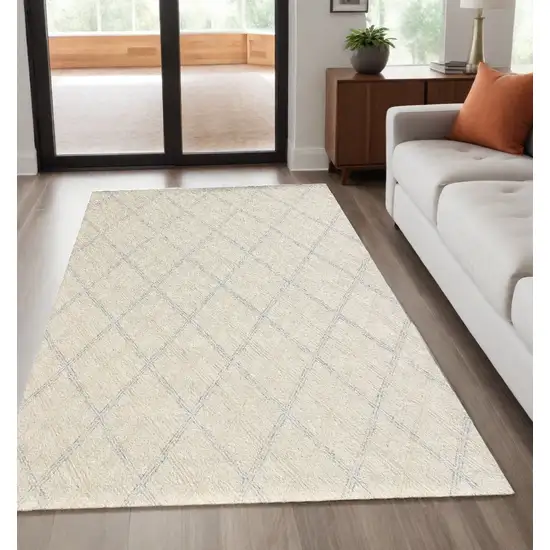 Ivory Wool Abstract Geometric Hand Tufted Non Skid Area Rug Photo 1