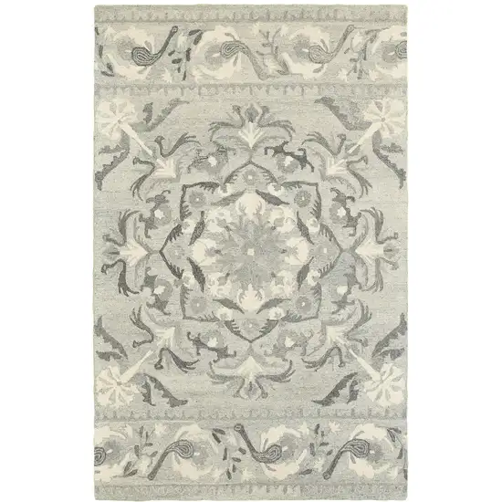 Ivory Wool Floral Hand Tufted Area Rug Photo 2