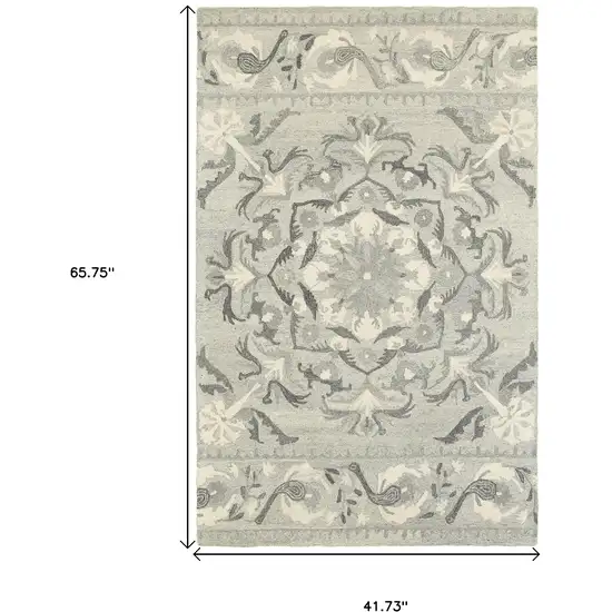 Ivory Wool Floral Hand Tufted Area Rug Photo 3