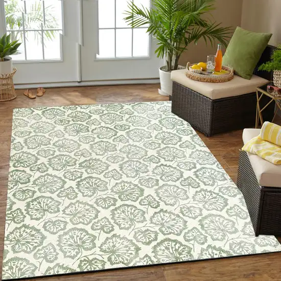 Ivory Wool Floral Hand Tufted Non Skid Area Rug Photo 7