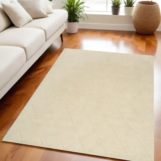 Ivory Wool Geometric Area Rug Photo 1