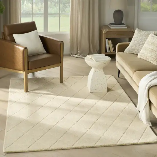 Ivory Wool Geometric Area Rug Photo 8