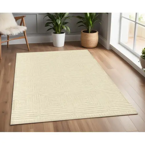 Ivory Wool Geometric Hand Knotted Area Rug Photo 1