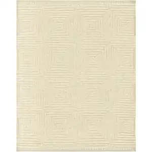 Photo of Ivory Wool Geometric Hand Knotted Area Rug