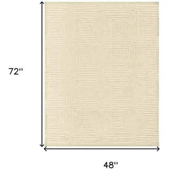 Ivory Wool Geometric Hand Knotted Area Rug Photo 3