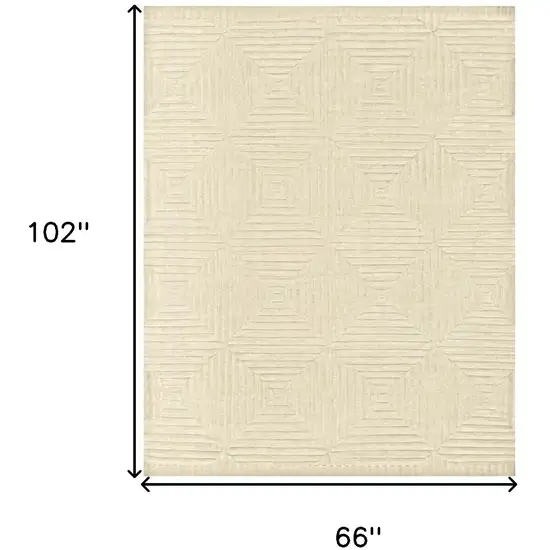 Ivory Wool Geometric Hand Knotted Area Rug Photo 3