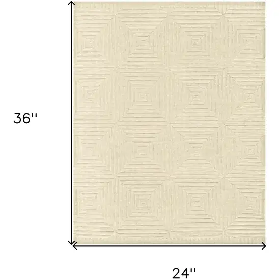 Ivory Wool Geometric Hand Knotted Area Rug Photo 3