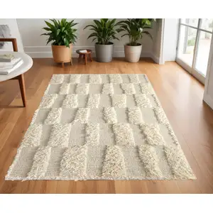 Photo of Ivory Wool Geometric Hand Woven Area Rug