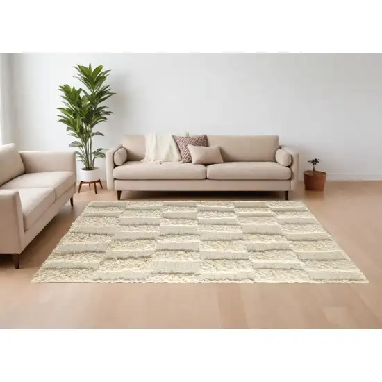 Ivory Wool Geometric Hand Woven Area Rug Photo 1