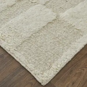 Photo of Ivory Wool Geometric Hand Woven Area Rug