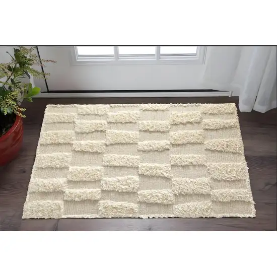 Ivory Wool Geometric Hand Woven Area Rug Photo 1