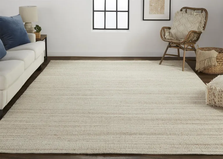 Ivory Wool Hand Woven Stain Resistant Area Rug Photo 5