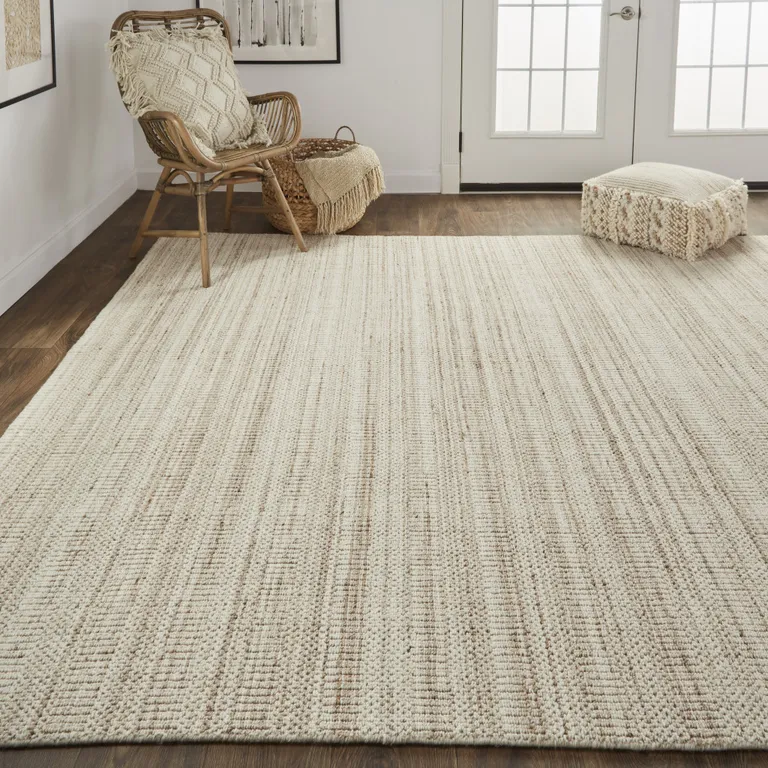 Ivory Wool Hand Woven Stain Resistant Area Rug Photo 2