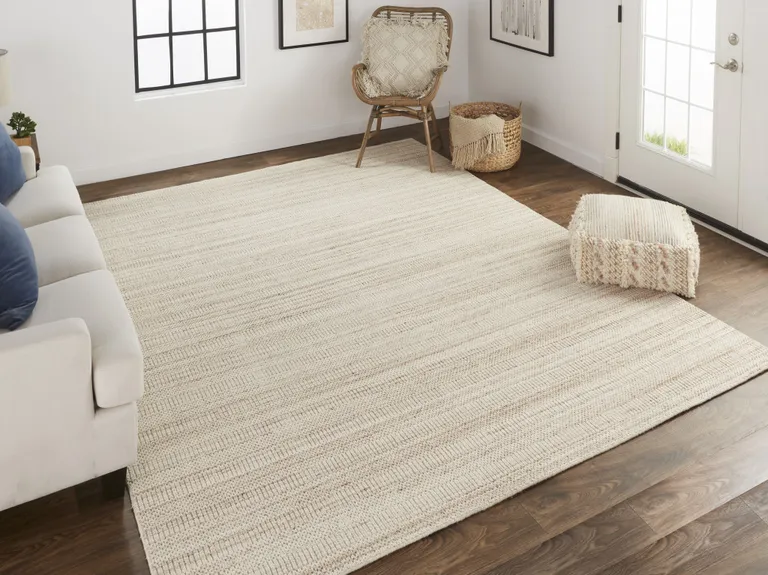 Ivory Wool Hand Woven Stain Resistant Area Rug Photo 1