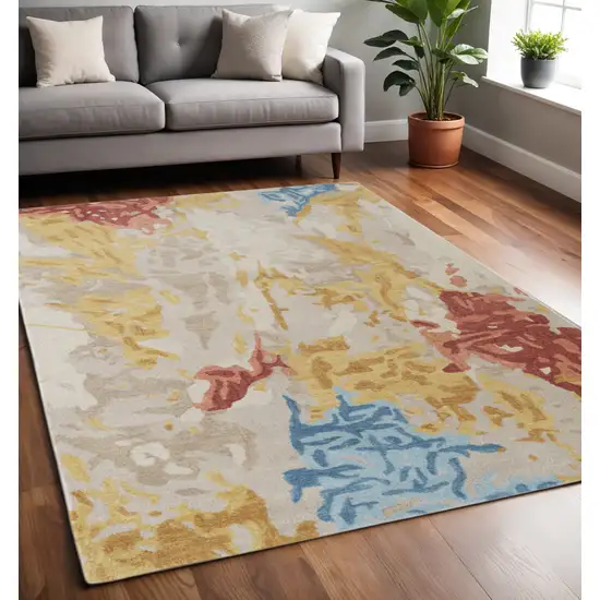 Ivory and Blue Wool Abstract Hand Tufted Area Rug Photo 1