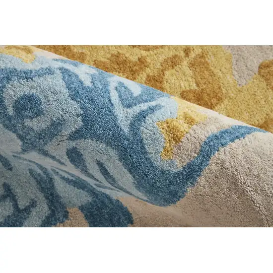 Ivory Yellow And Blue Wool Abstract Tufted Handmade Stain Resistant Area Rug Photo 8