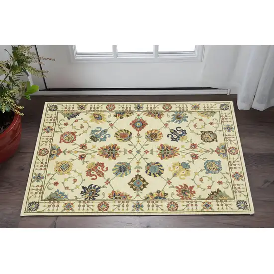 Ivory Yellow And Dark Orange Oriental Area Rug With Fringe Photo 1