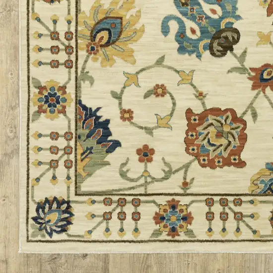 Ivory Yellow And Dark Orange Oriental Area Rug With Fringe Photo 5