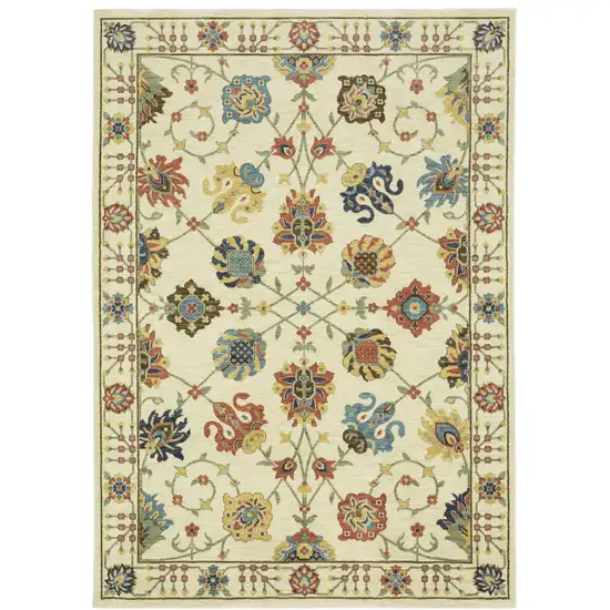 Ivory Yellow And Orange Oriental Area Rug With Fringe Photo 9