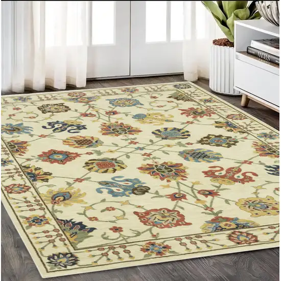 Ivory Yellow And Orange Oriental Area Rug With Fringe Photo 1