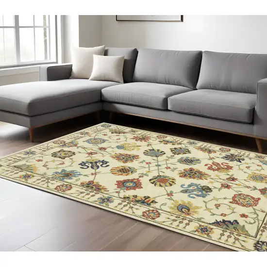 Ivory Yellow And Orange Oriental Area Rug With Fringe Photo 1