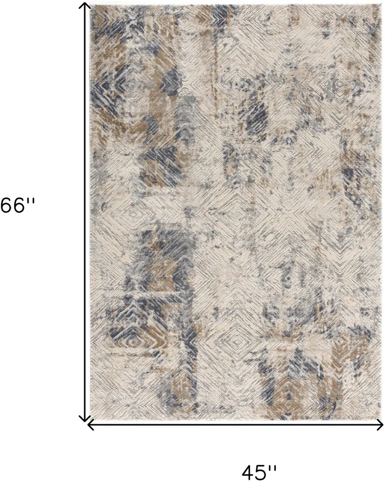 Ivory and Beige Abstract Diamonds Area Rug Photo 2