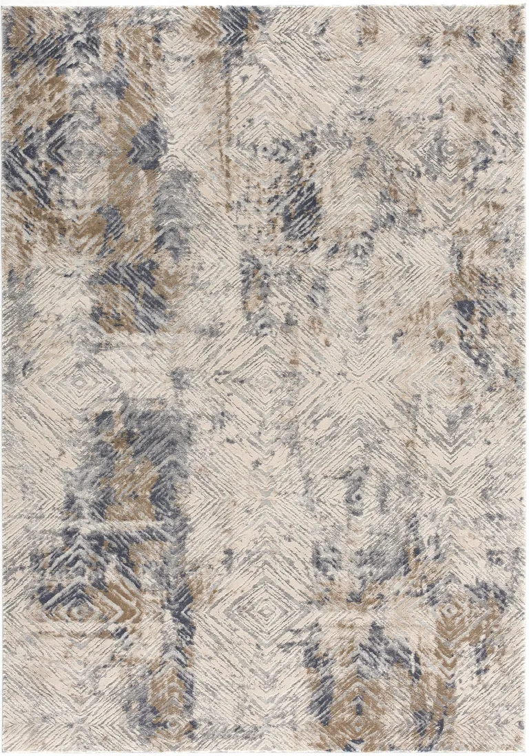 Ivory and Beige Abstract Diamonds Area Rug Photo 4