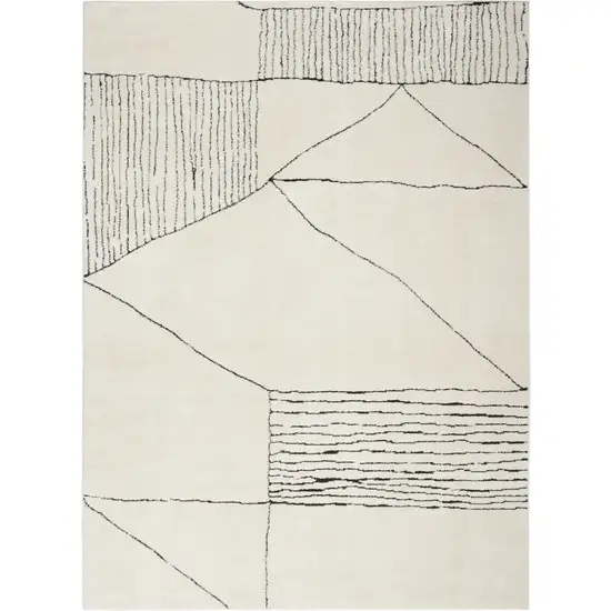 Ivory and Black Abstract Geometric Area Rug Photo 2