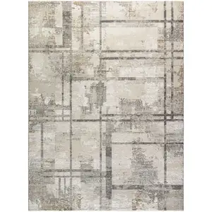 Photo of Ivory and Black Abstract Non Skid Area Rug