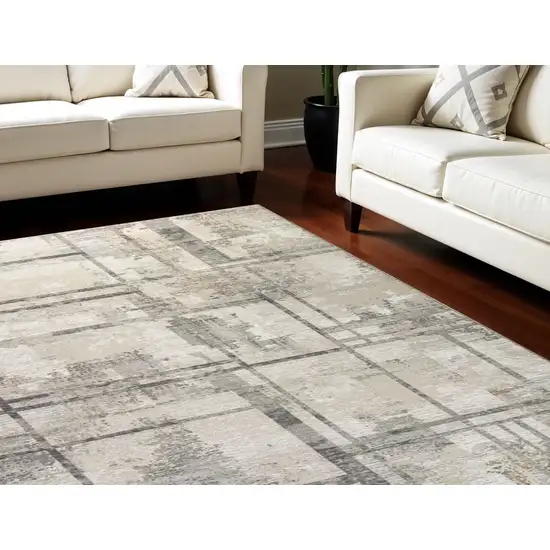 Ivory and Black Abstract Non Skid Area Rug Photo 1