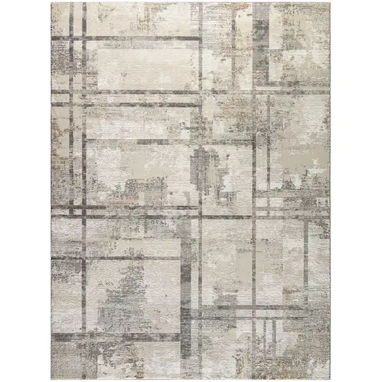 Ivory and Black Abstract Non Skid Area Rug Photo 2