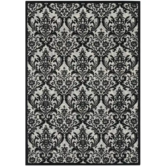 Ivory and Black Damask Distressed Area Rug Photo 2