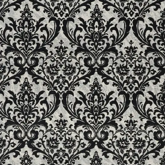 Ivory and Black Damask Distressed Area Rug Photo 4