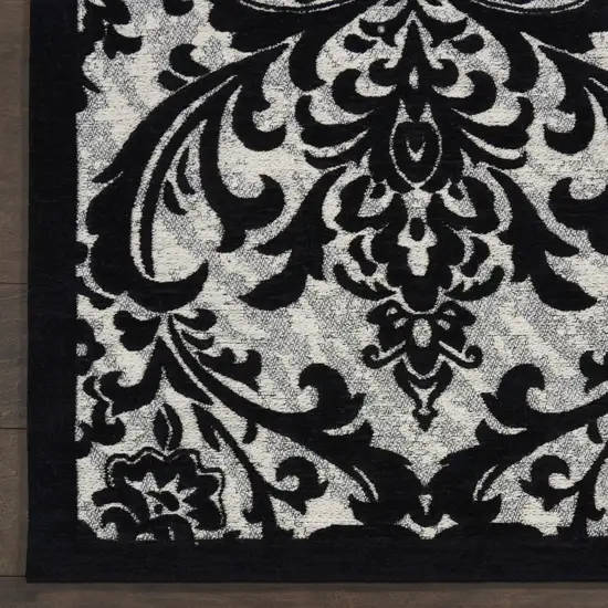 Ivory and Black Damask Distressed Area Rug Photo 8