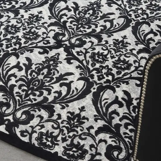 Ivory and Black Damask Distressed Area Rug Photo 6