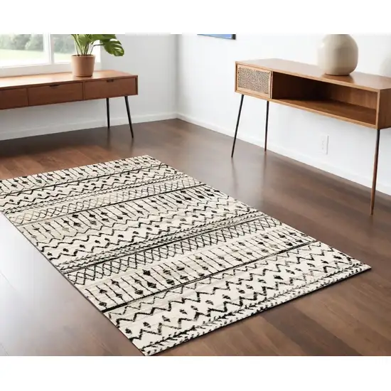 Ivory And Black Eclectic Patterns Indoor Area Rug Photo 1