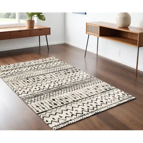 Ivory And Black Eclectic Patterns Indoor Area Rug Photo 2