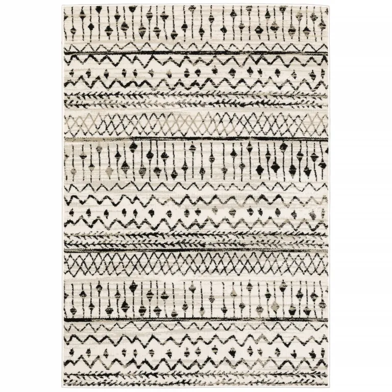 Ivory and Black Eclectic Patterns Indoor Area Rug Photo 1