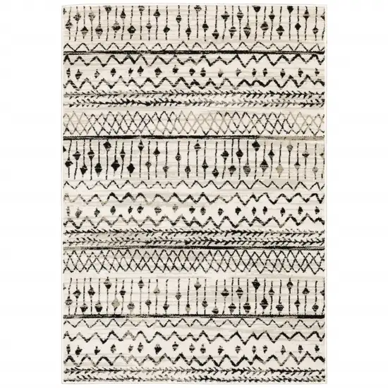 Ivory and Black Eclectic Patterns Indoor Area Rug Photo 6