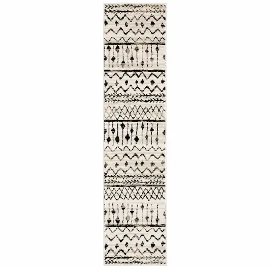 Ivory and Black Eclectic Patterns Indoor Runner Rug Photo 1