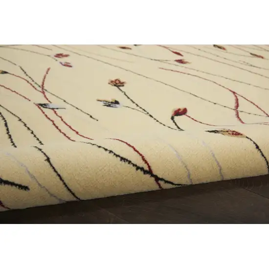 Ivory and Black Floral Power Loom Area Rug Photo 5