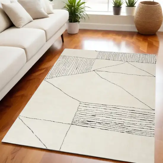 Ivory and Black Geometric Area Rug Photo 1