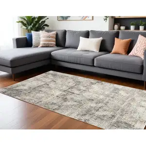 Photo of Ivory and Black Geometric Non Skid Area Rug