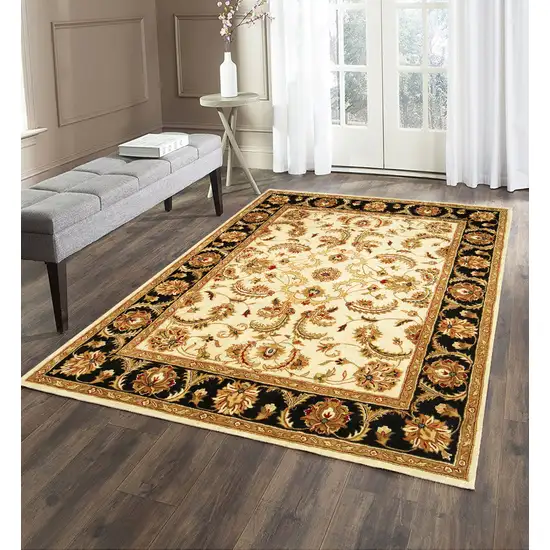 Ivory and Black Oriental Hand Tufted Non Skid Area Rug Photo 7