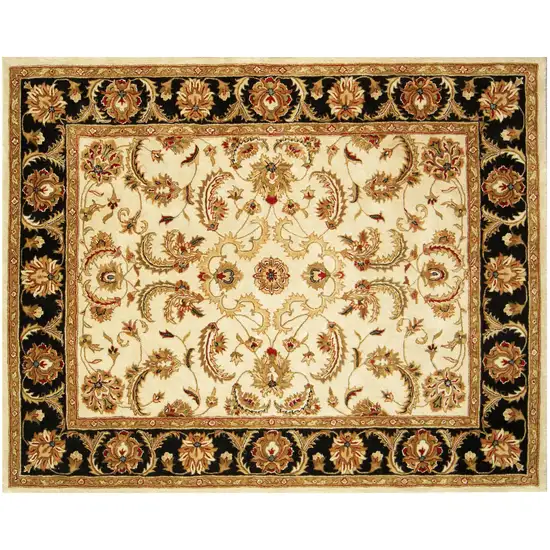 Ivory and Black Oriental Hand Tufted Non Skid Area Rug Photo 2