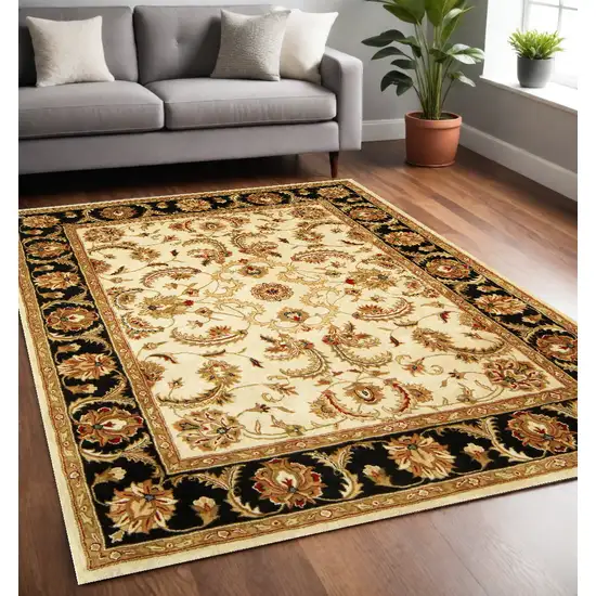 Ivory and Black Oriental Hand Tufted Non Skid Area Rug Photo 1