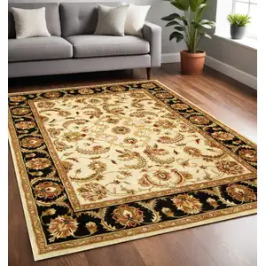 Photo of Ivory and Black Oriental Hand Tufted Non Skid Area Rug